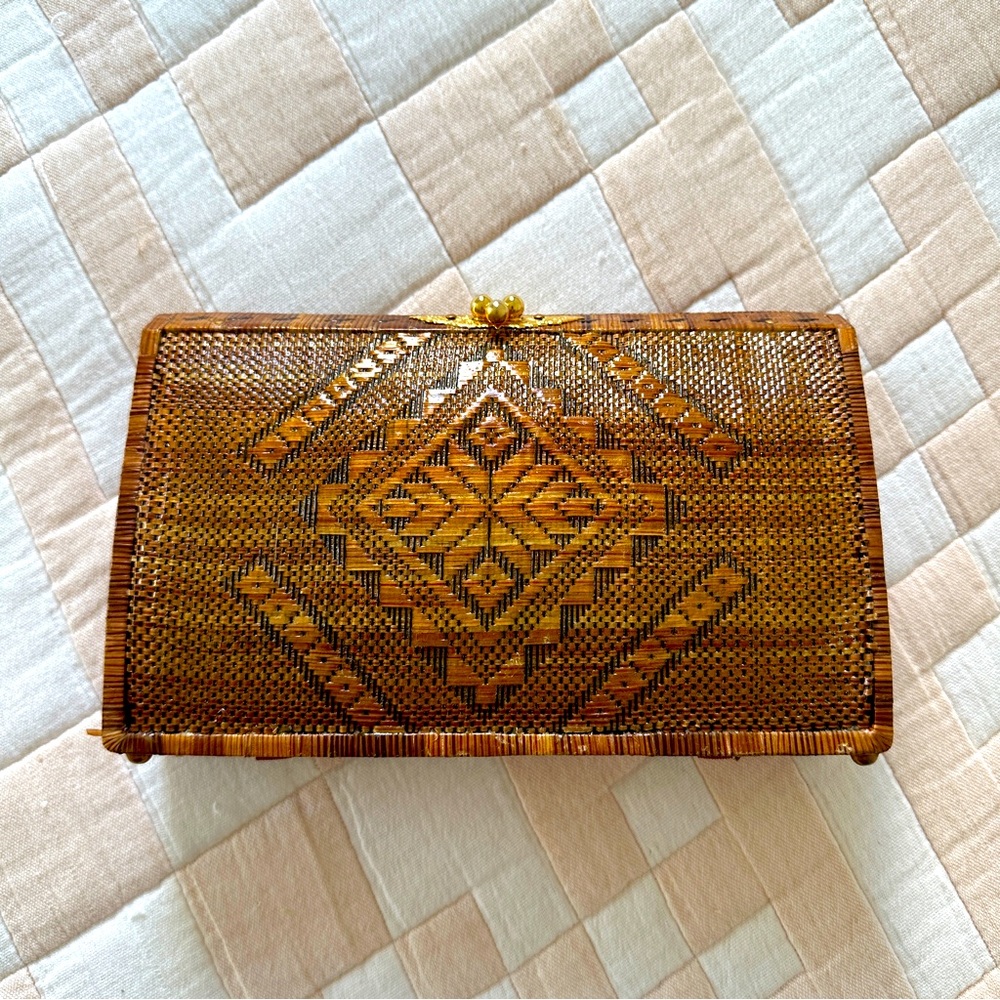 Vintage Yan Lipao Woven Handbag Thailand 80s Tan Geometric Box Bag Crossbody
